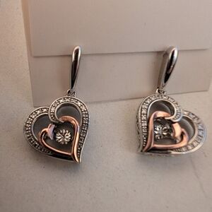 Elegant Silver and Rose Gold Heart Earrings